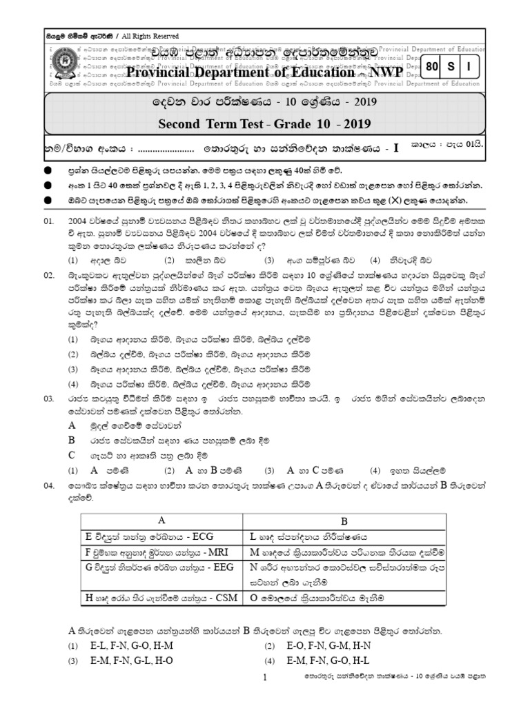 Grade 10 Information and Communication Technology 2nd Term Test Paper