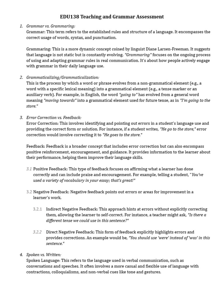 EDU138 Teaching and Grammar Assessment | PDF