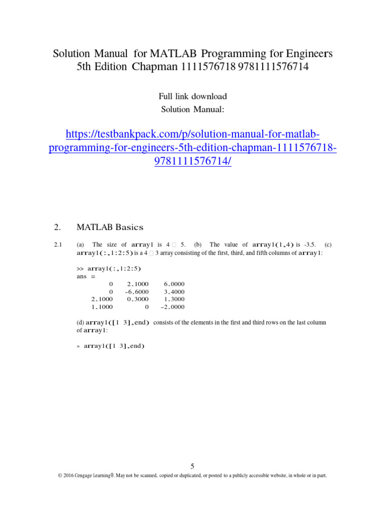 Solution Manual For MATLAB Programming For Engineers 5th Edition ...
