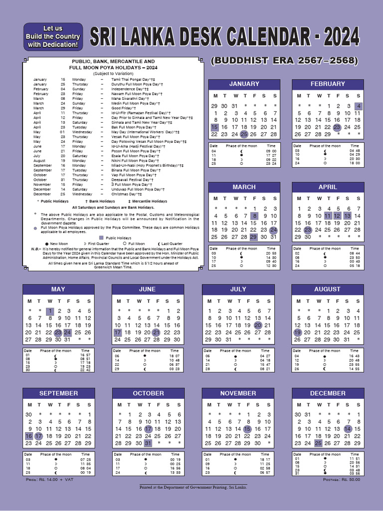 Sri Lanka Desk Calendar - 2024: (Buddhist Era 2567 - 2568) | PDF