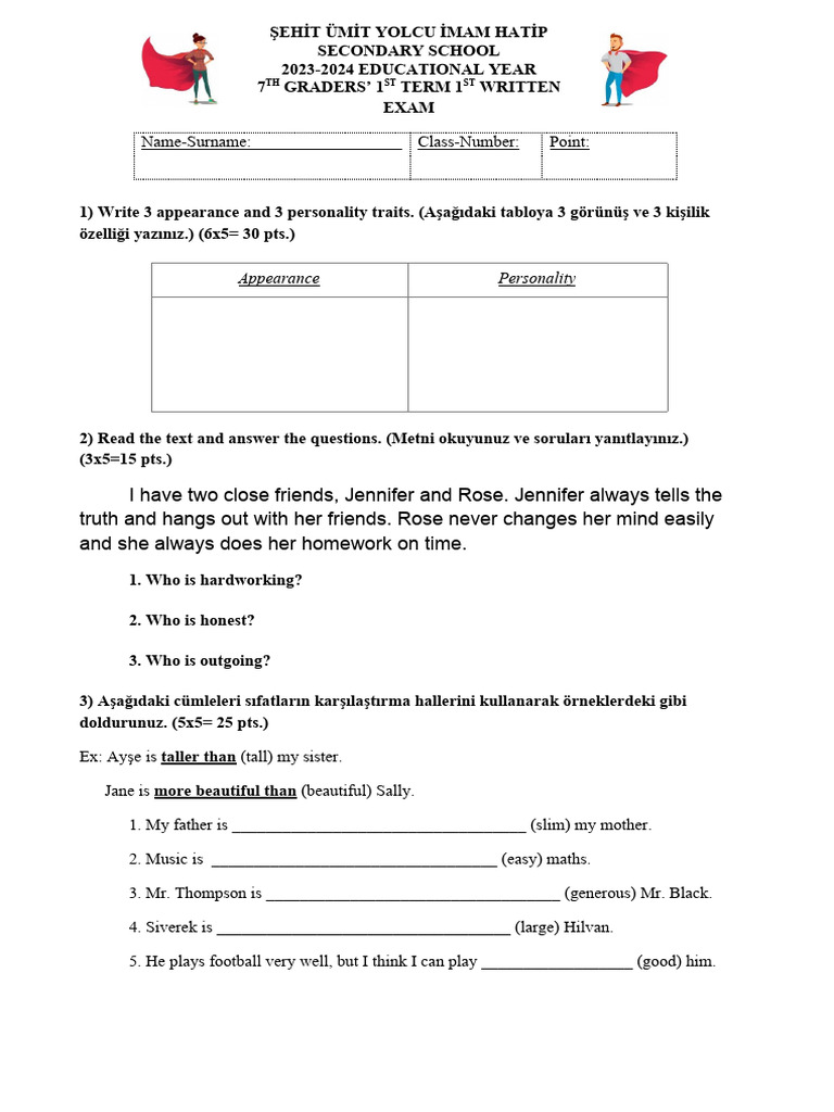 7 sınıf ingilizce 1 dönem 2 yazılı 1 senaryo pdf