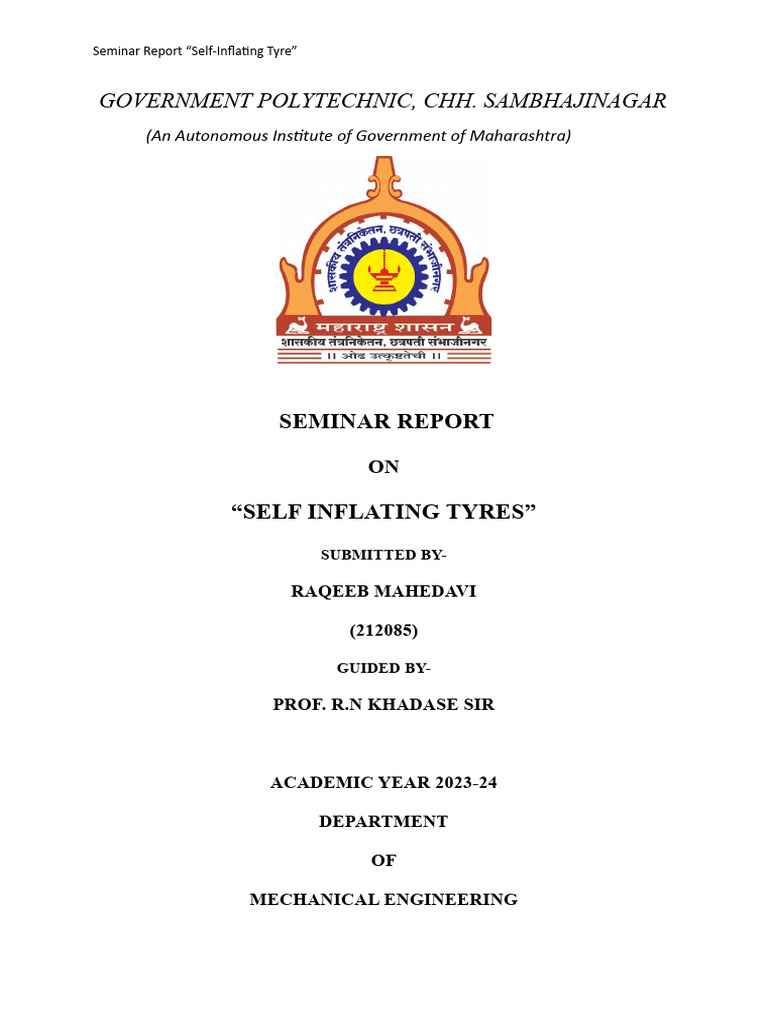 Seminar Report On Self Inflating Tyres PDF