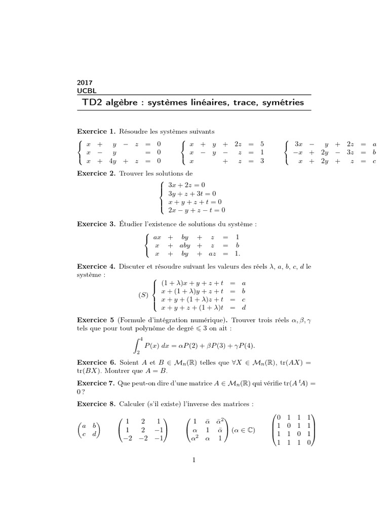 Corrigé TD2 : Systèmes Linéaires | PDF
