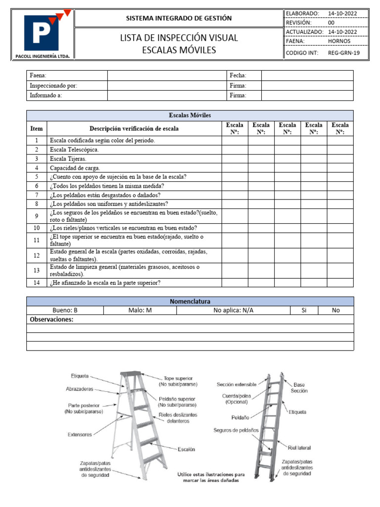 REG-GRN-019 Lista de Inspección Visual Escala | PDF