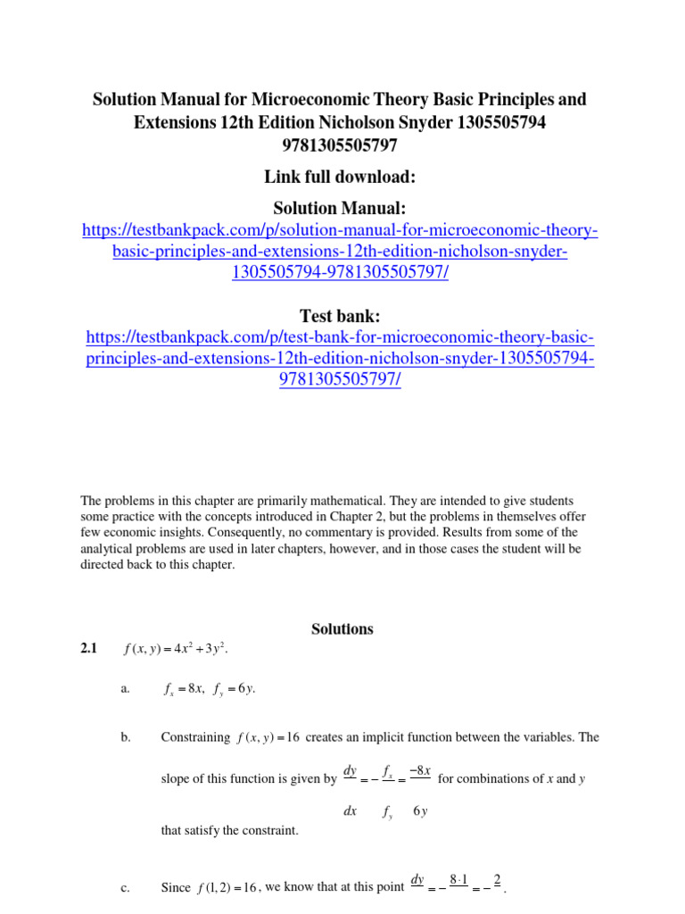Microeconomic Theory Solutions Manual | PDF | Calculus | Mathematical ...