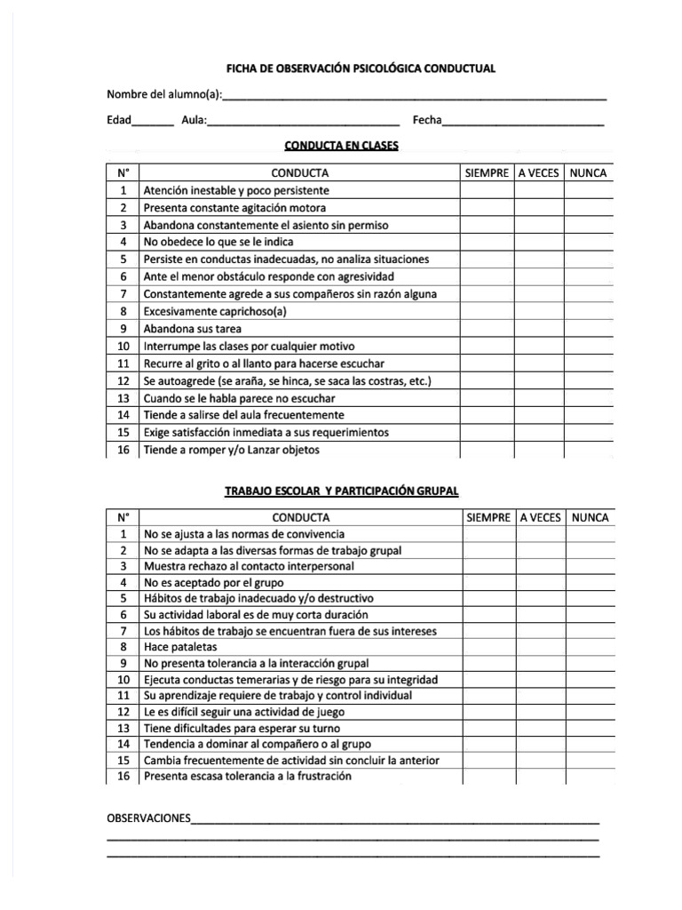 PDF Ficha de Observacion Psicologica Conductualdocx Compress | PDF