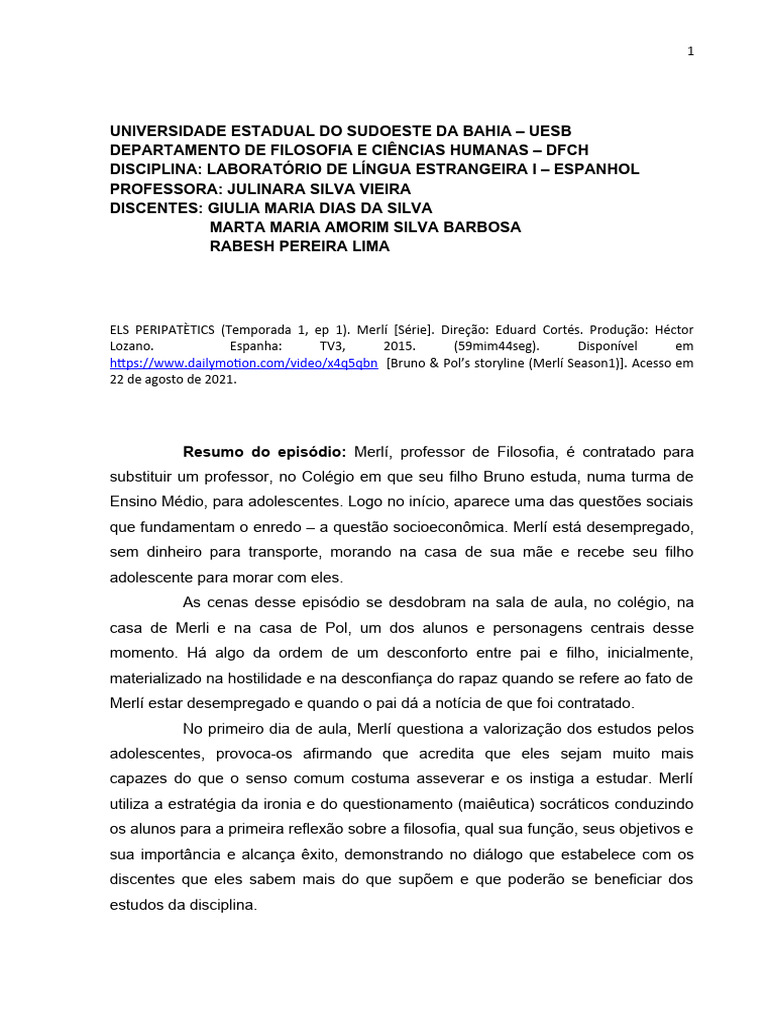 Espanhol Série Merlí | PDF