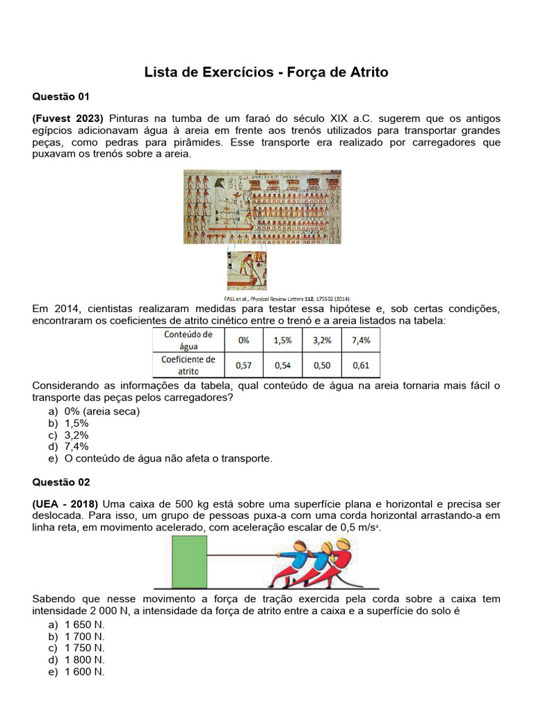 Exercícios sobre Força de Atrito | PDF | Ciências e Matemática