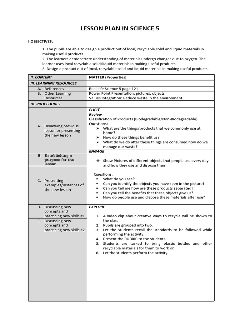 Lesson Plan in Science 5 Cot 2nd Quarter PDF