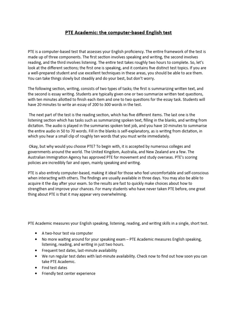 Overview of PTE Academic Test | PDF | Career & Growth | Business