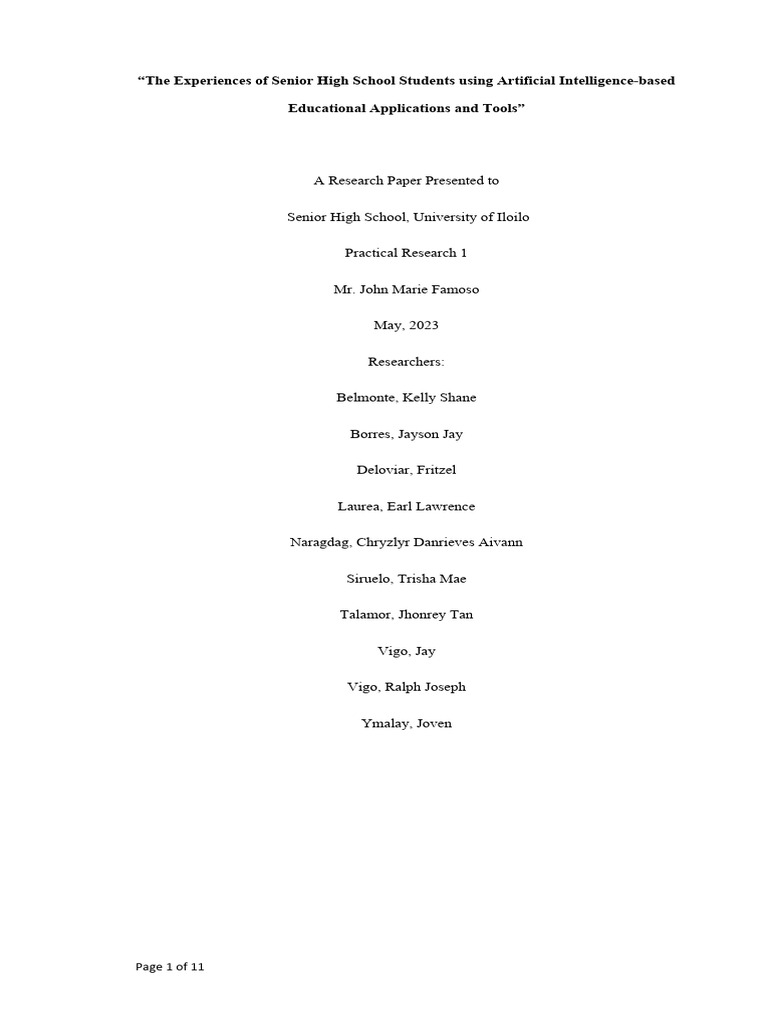 The Experiences of Senior High School Students Using Artificial ...