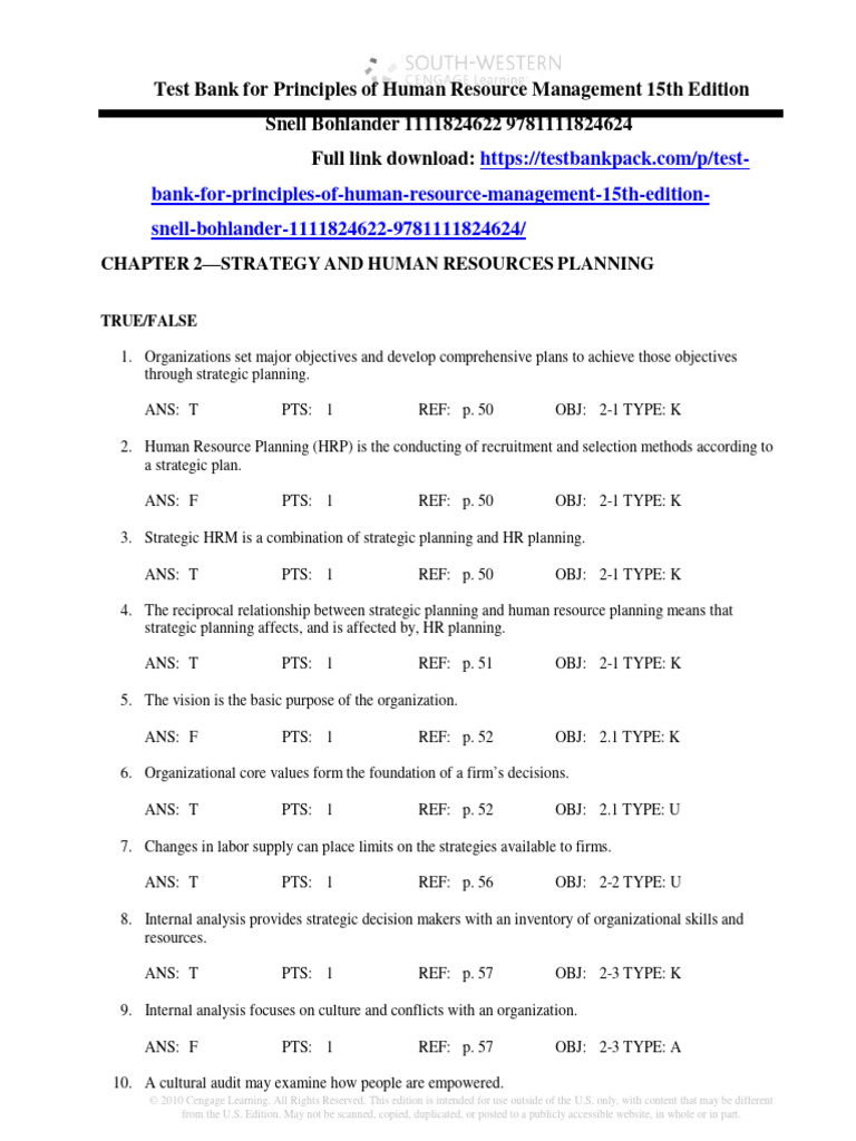 Test Bank For Principles of Human Resource Management 15th Edition ...