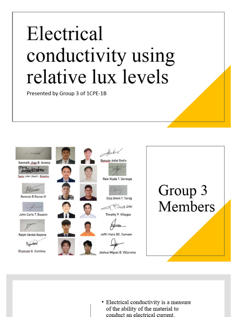 Electrical Conductivity Using Relative Lux Levels Presented by Group 3