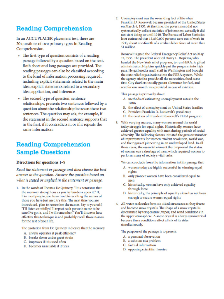 English reading comprehension sample questions pdf