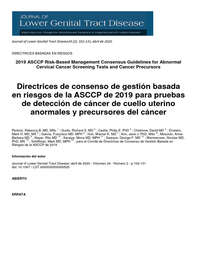 Directrices ASCCP 2019 para Detección Cervical | PDF | Relaciones ...
