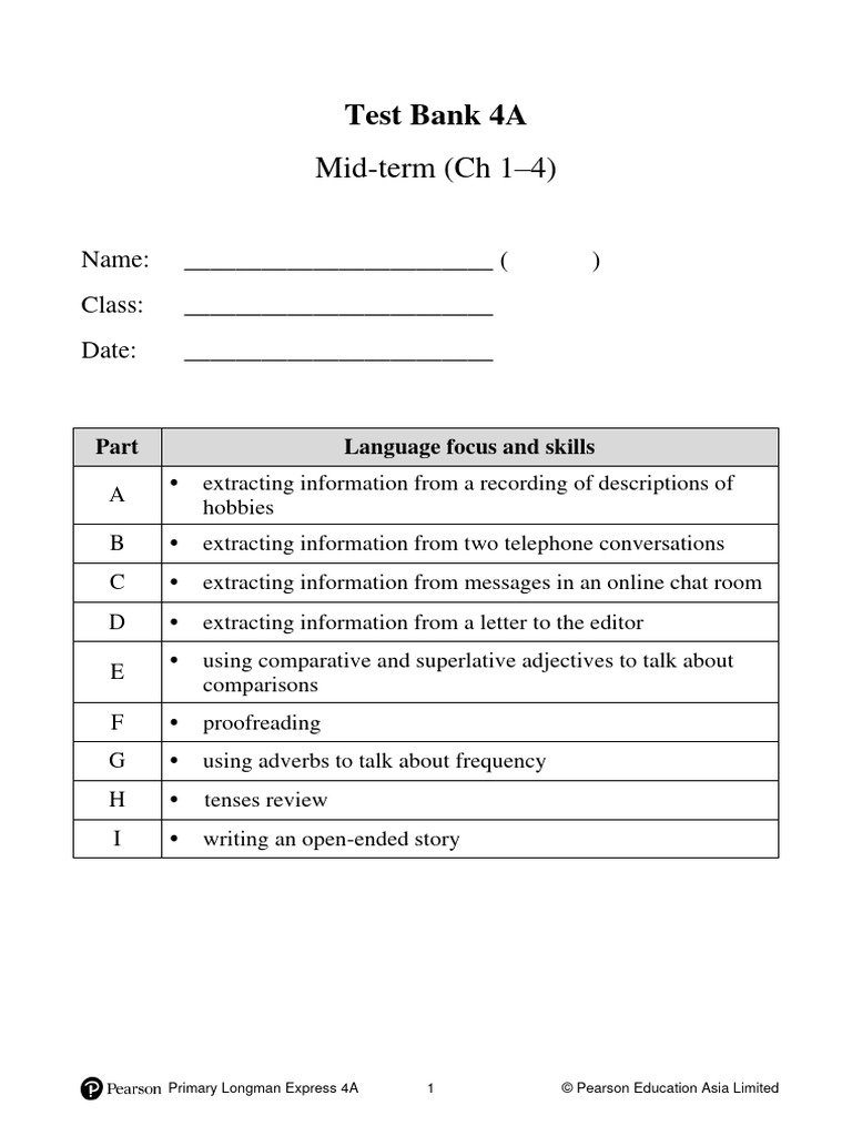 Longman Express 4A Test Bank | PDF