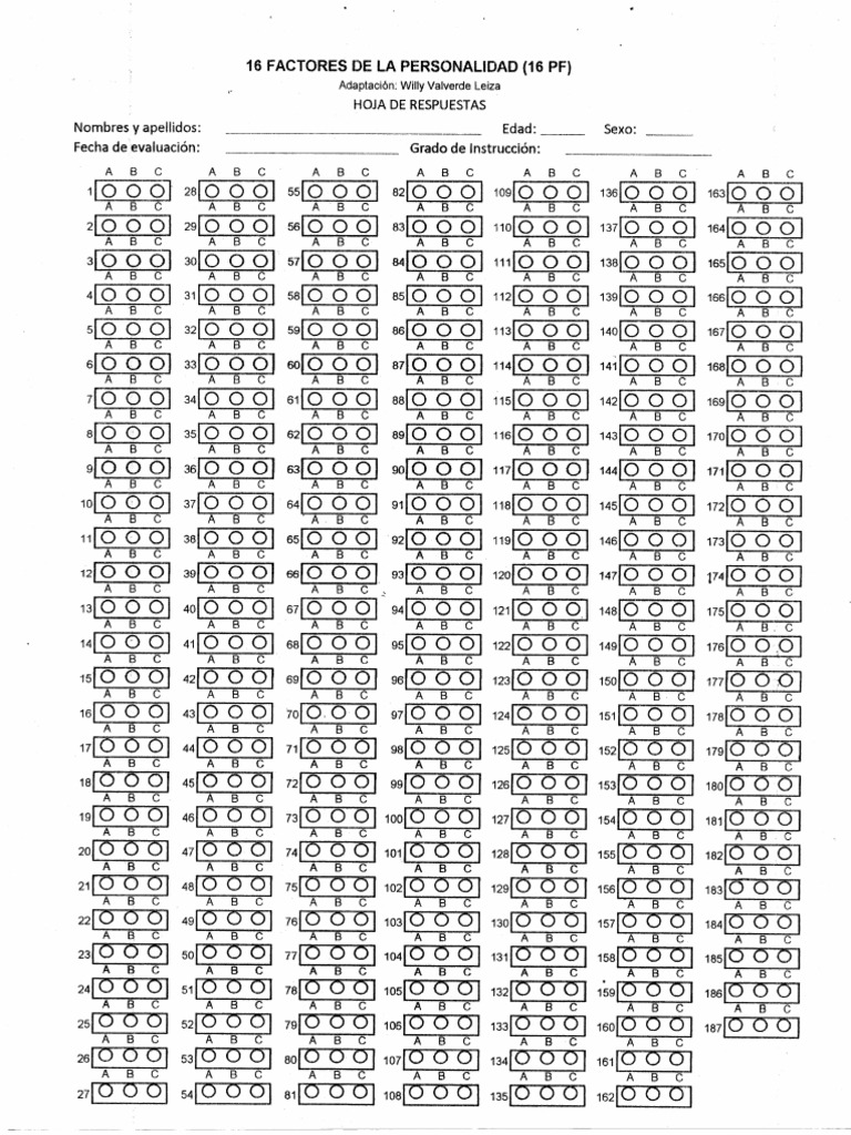 03 TEST 16 FP - Hoja de Respuestas | PDF