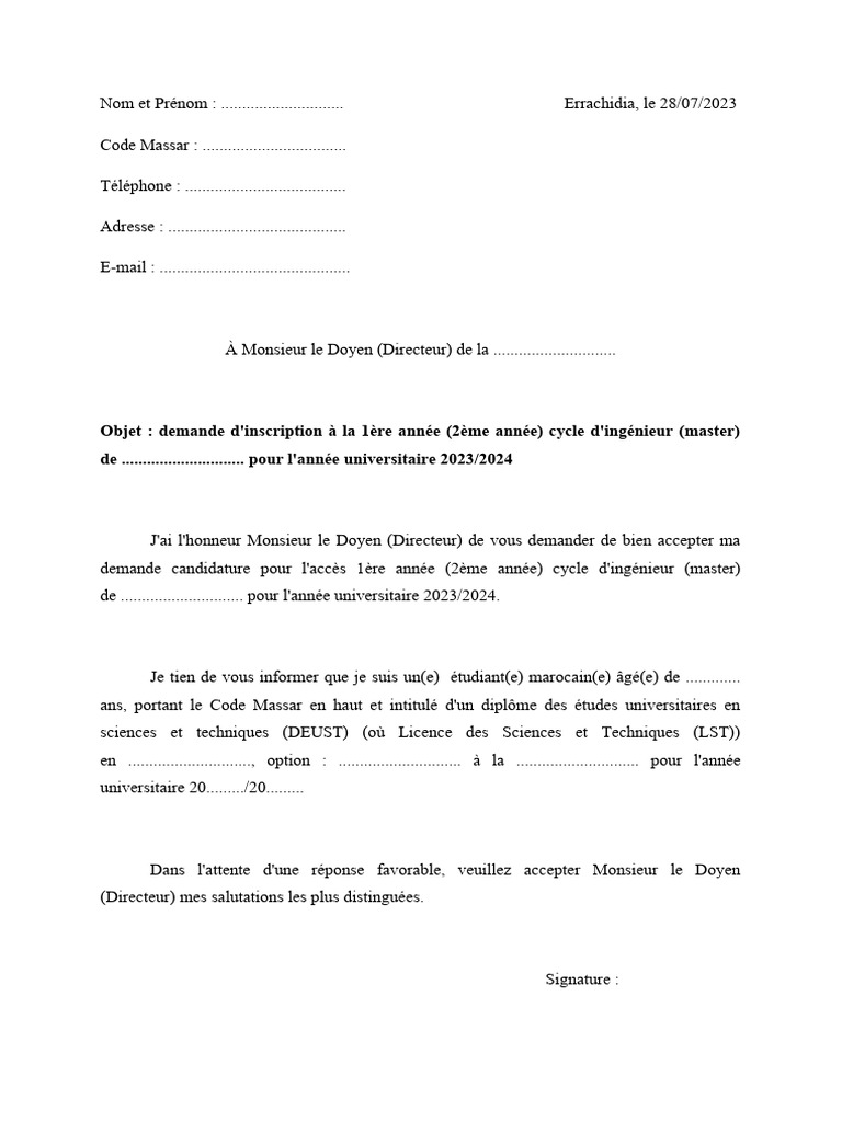 Demande d'inscription au master 2023/2024 | PDF | Jeux et activités