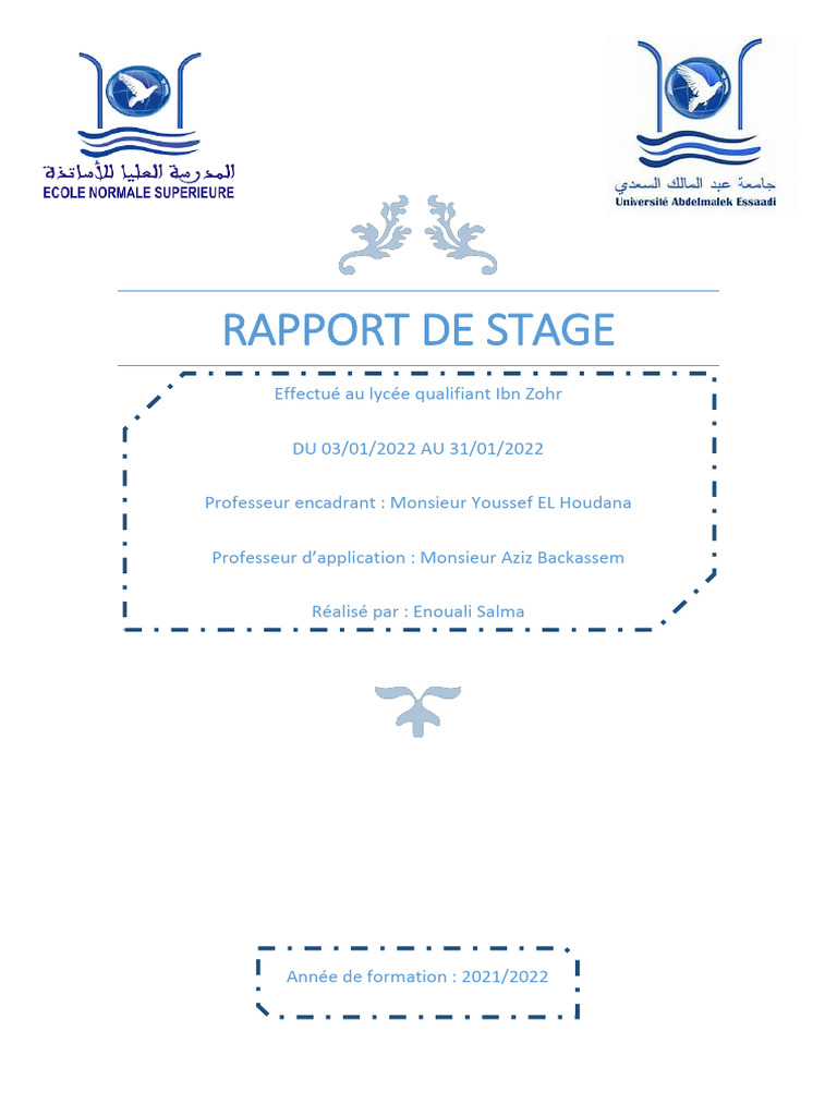 Rapport de stage au lycée Ibn Zohr | PDF | Évolution de carrière | Arts ...