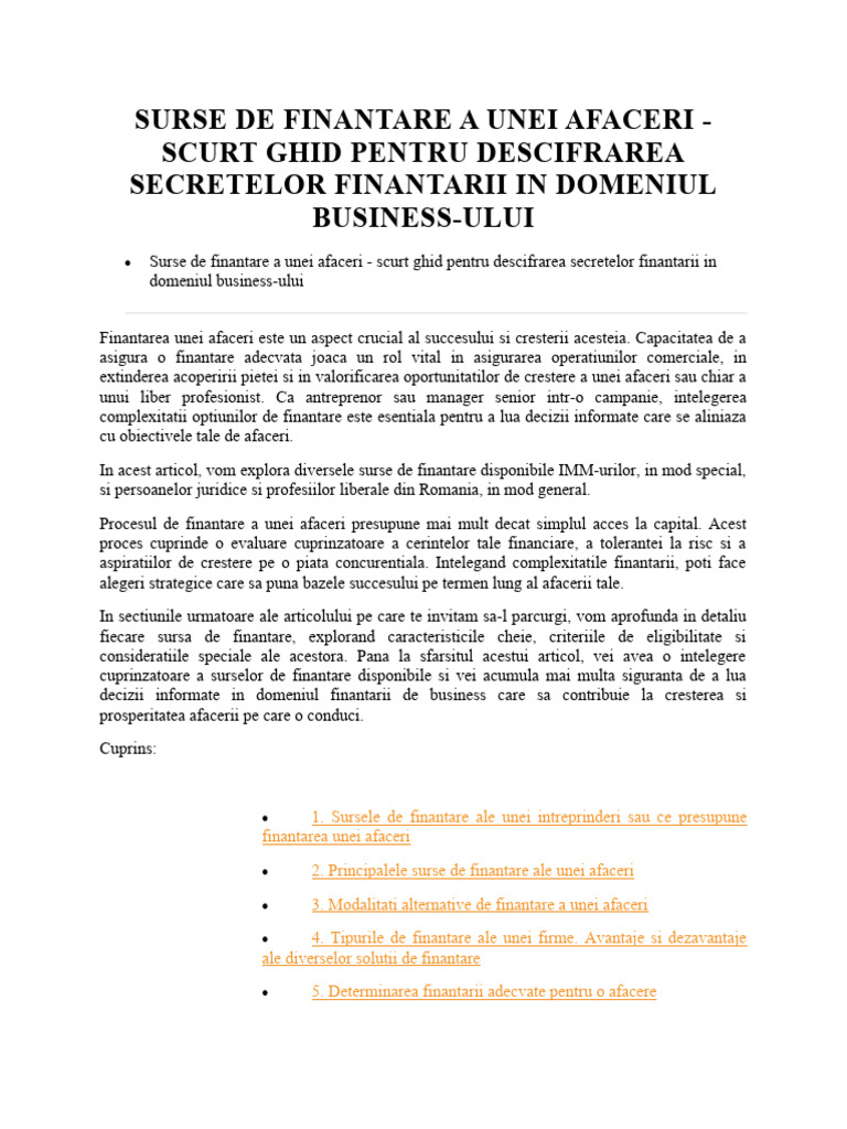 Surse de Finantare A Unei Afaceri | PDF