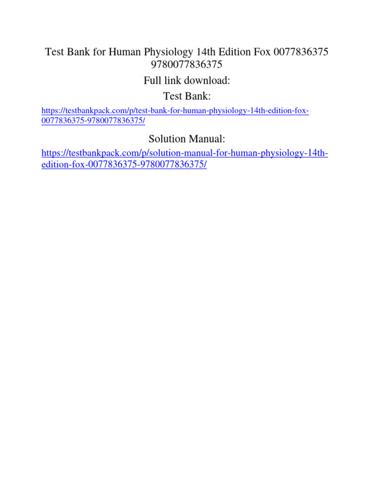 Test Bank For Human Physiology 14th Edition Fox 0077836375 ...