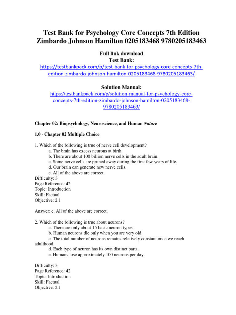 Psychology Core Concepts Test Bank 7th Edition | PDF | Language Arts ...
