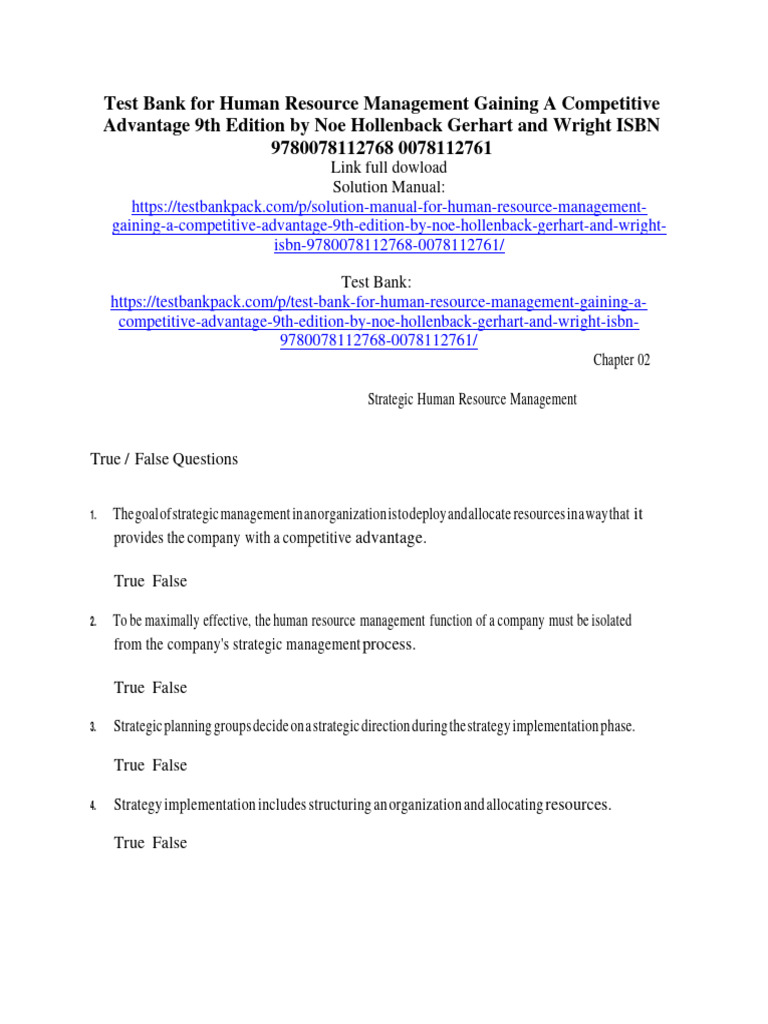Test Bank For Human Resource Management Gaining A Competitive Advantage ...