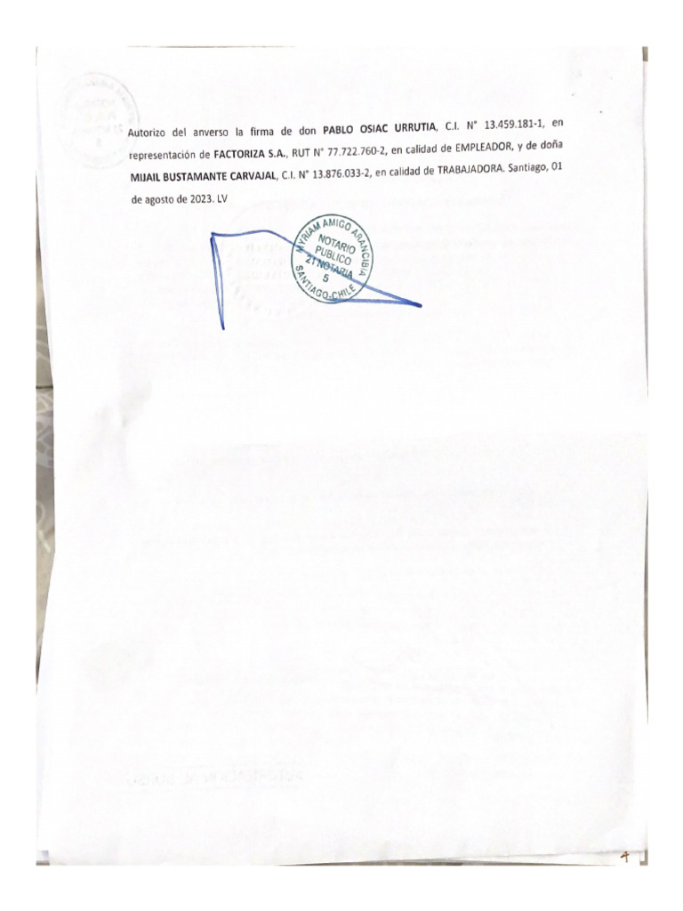 Autorizo Del Anverso La Firma de Don PABLO OSIAC URRUTIA, C.I. #13.459. ...