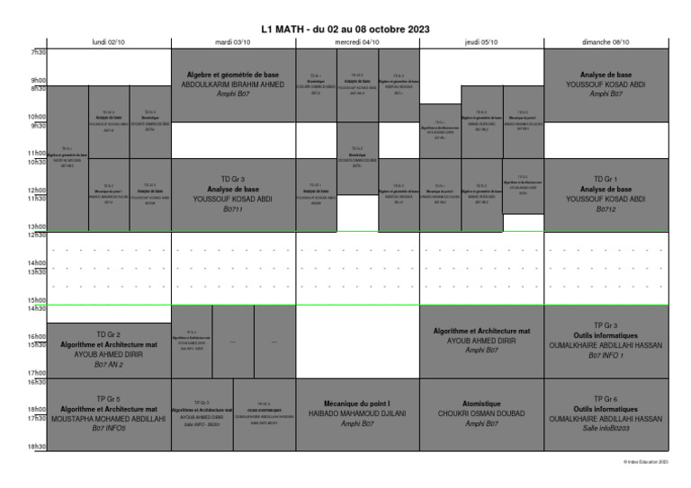 Emploi Du Temps de L1 MATH PDF