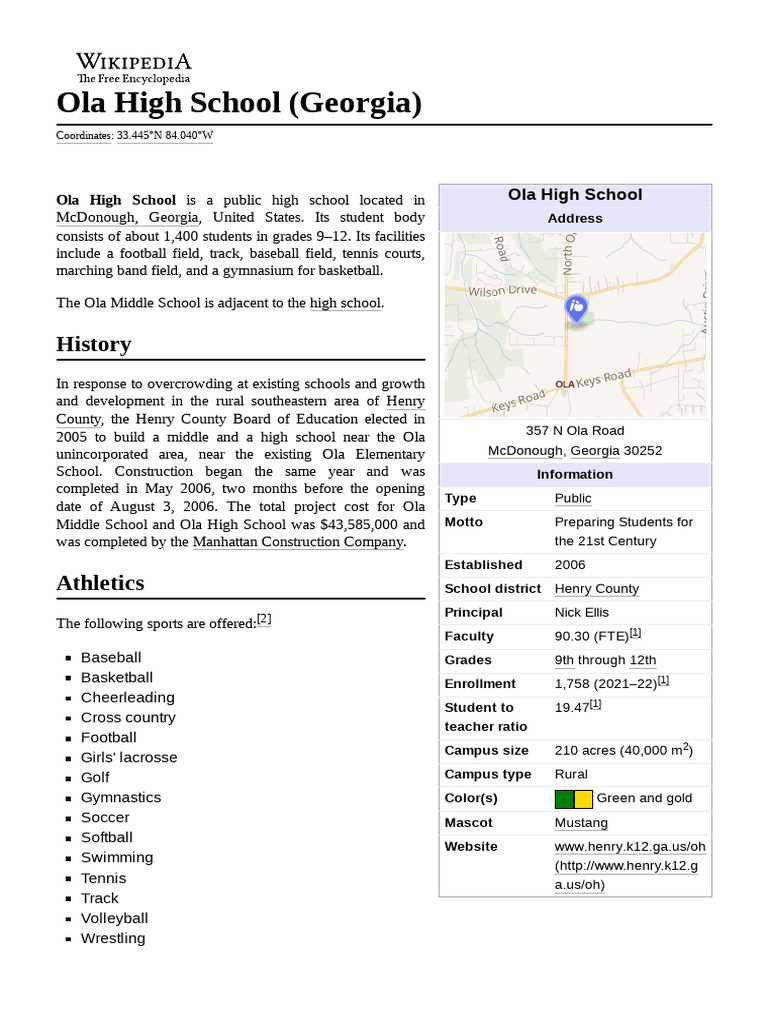 Ola High School PDF