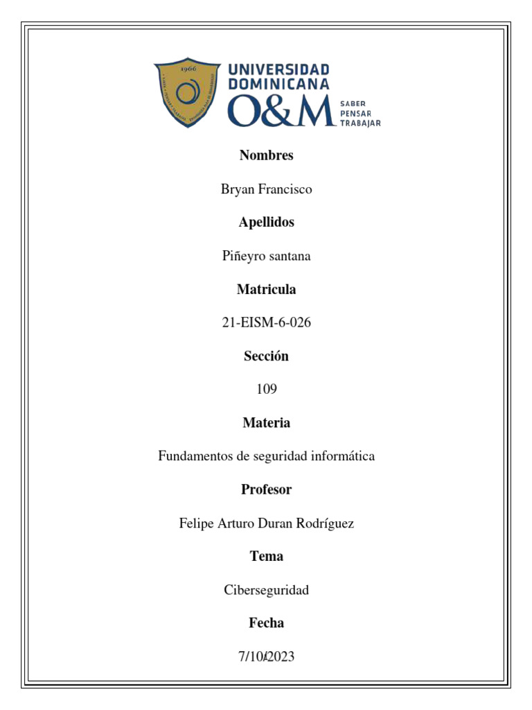 Tarea 1 Ciberseguridad Pdf Malware La Seguridad Informática