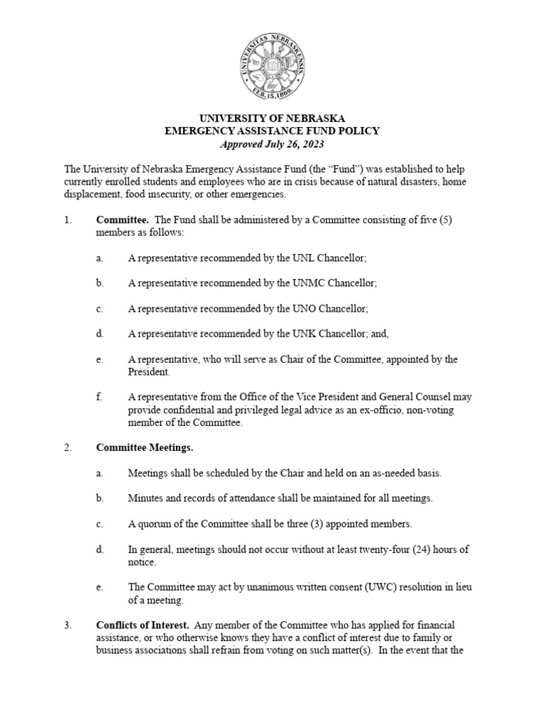 University of Nebraska Emergency Fund Policy | PDF | Finance & Money ...
