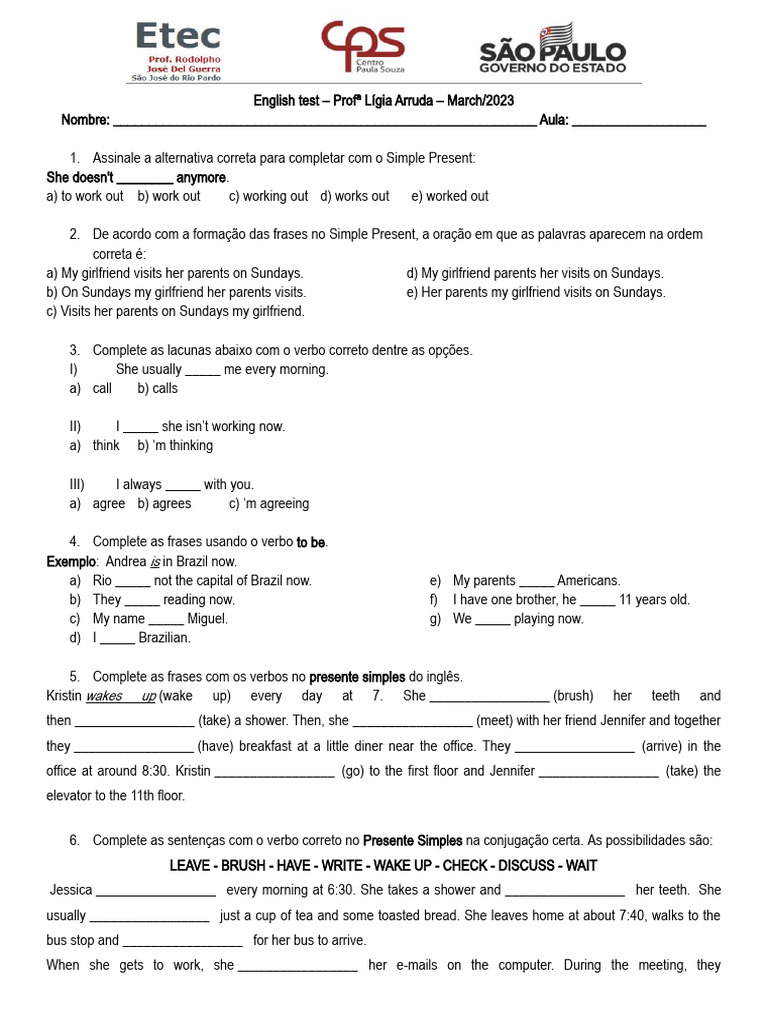 English Test3º-March | PDF | Language Arts & Discipline | Teaching ...