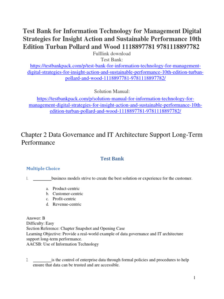 Test Bank For Information Technology For Management Digital Strategies ...