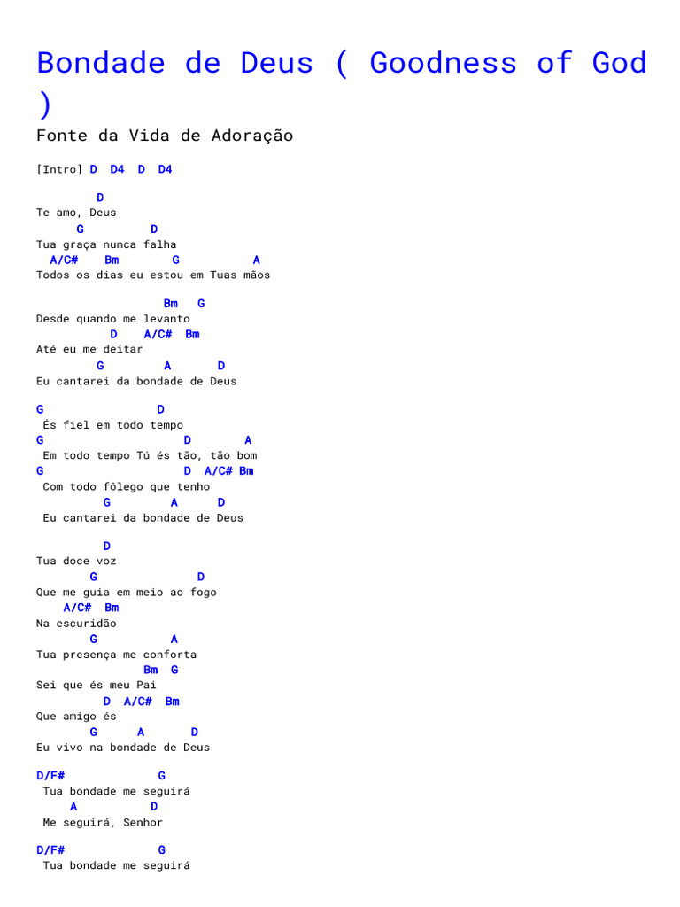 Bondade de Deus (Goodness of God) CIFRA Fonte Da Vida de Adoração PDF