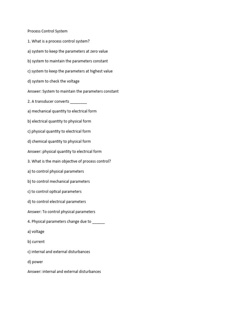 Process Control Question PDF