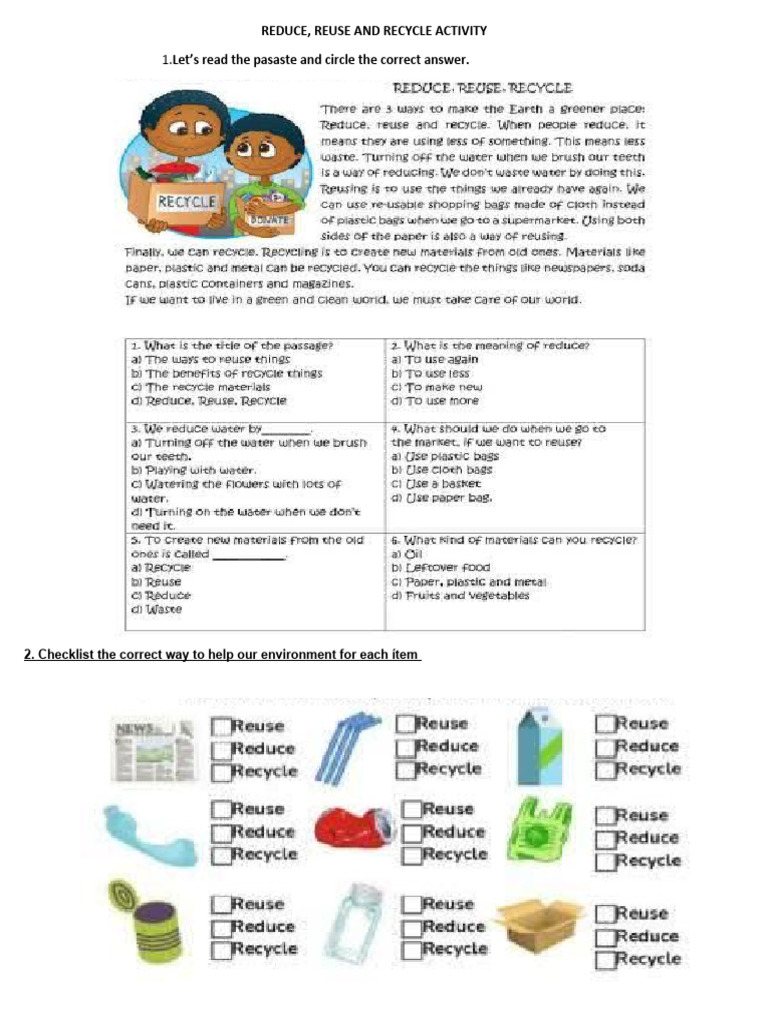 Practice Reduce, Reuse and Recycle | PDF