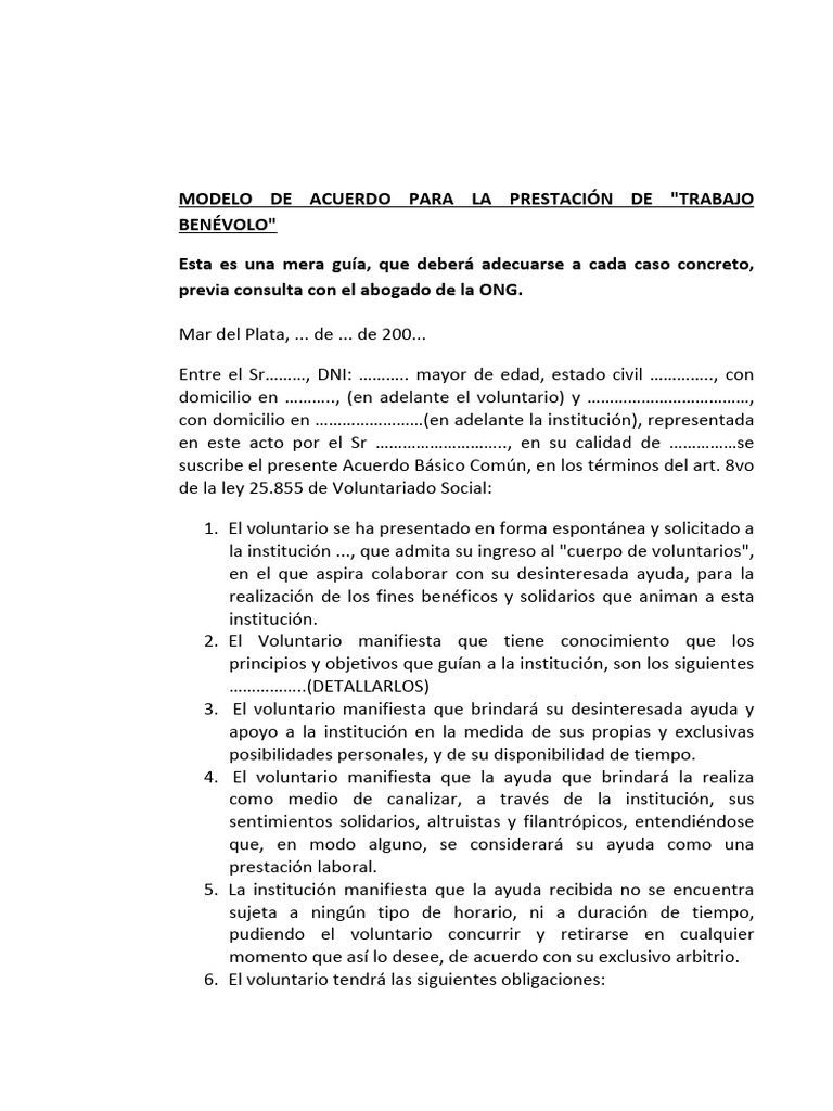 Acuerdo de Voluntariado Social | PDF | Derecho