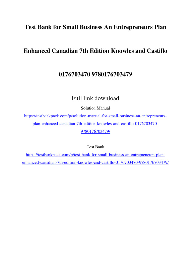 Test Bank For Small Business An Entrepreneurs Plan Enhanced Canadian ...