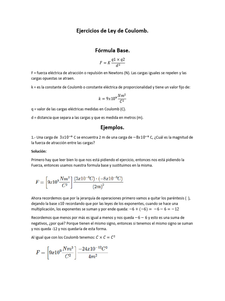 Ejercicios de Ley de Coulomb | PDF