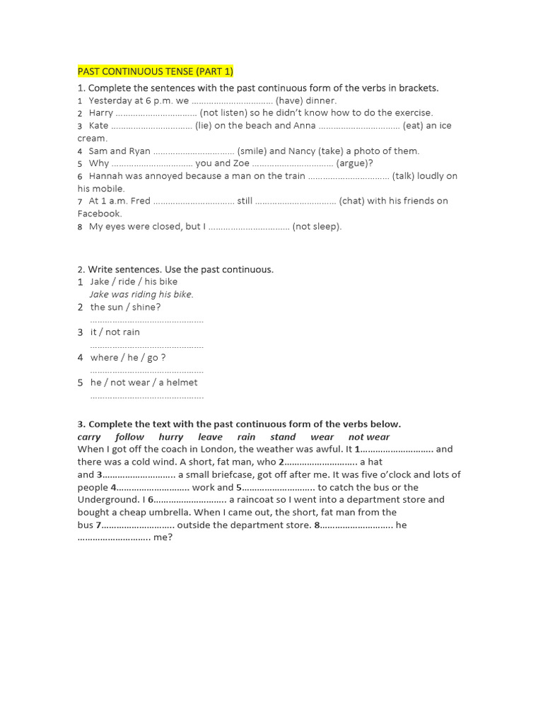 Past Continuous Exercises | PDF
