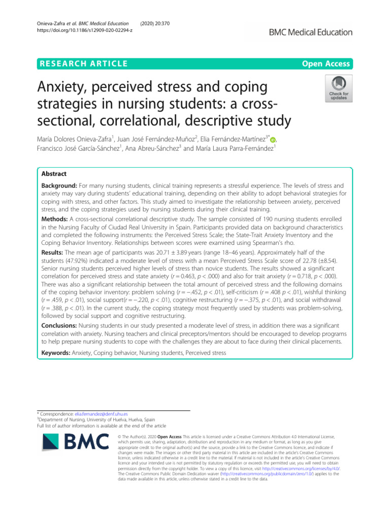 Anxiety Perceived Stress And Coping Pdf Behavioural Sciences