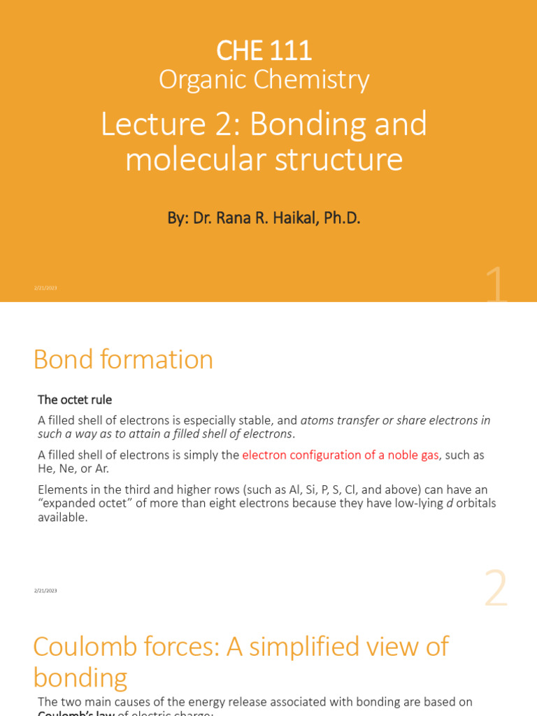 CHE+111 Lecture+2 Bonding+and+Molecular+Structure | PDF