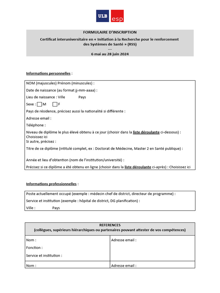 Formulaire Dinscription | PDF