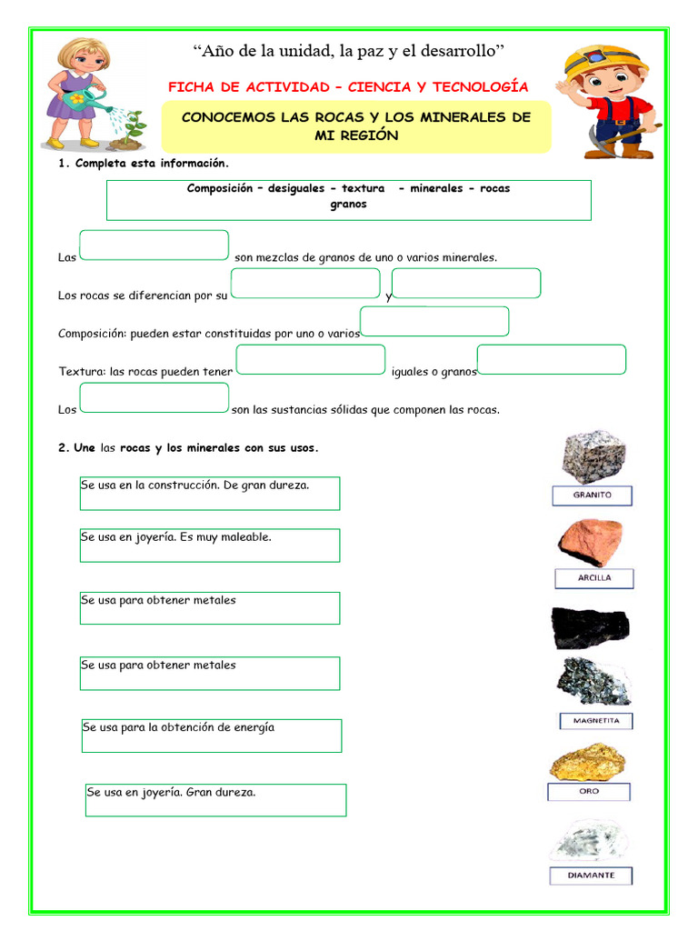 Ficha-Mart-Cyt-Conocemos Las Rocas y Los Minerales de Mi Región | PDF, image size:768x1024