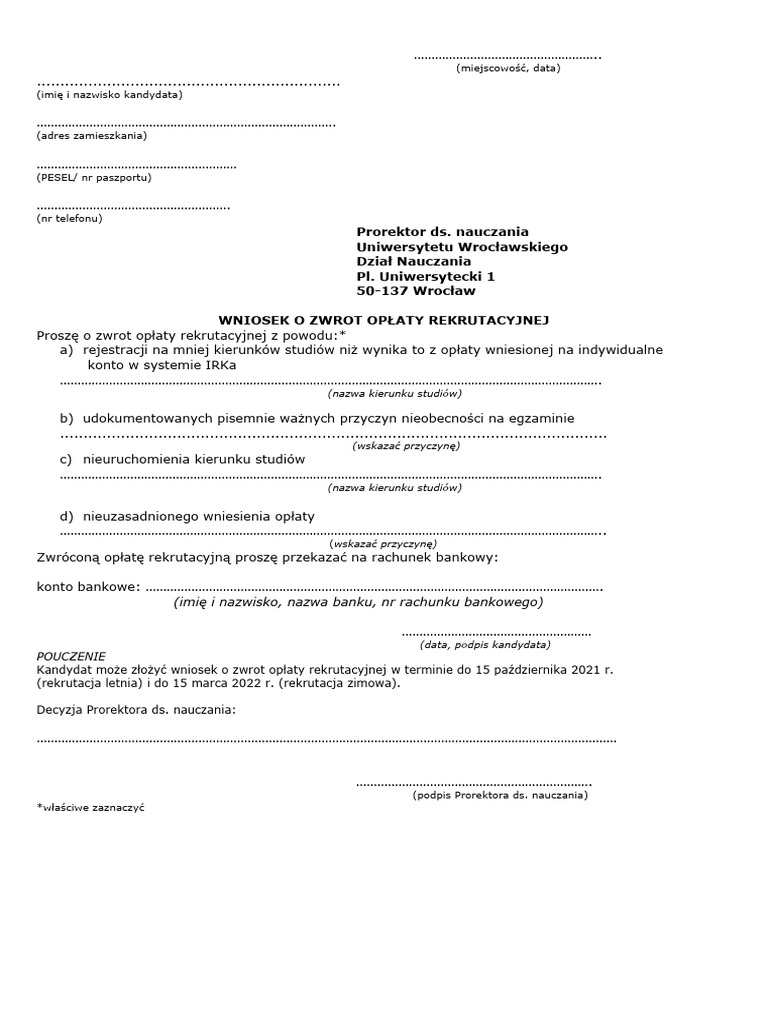Wniosek o zwrot op aty 2021 22 pdf