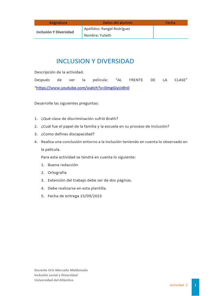 Inclusión y Diversidad en "Al Frente de la Clase" | PDF