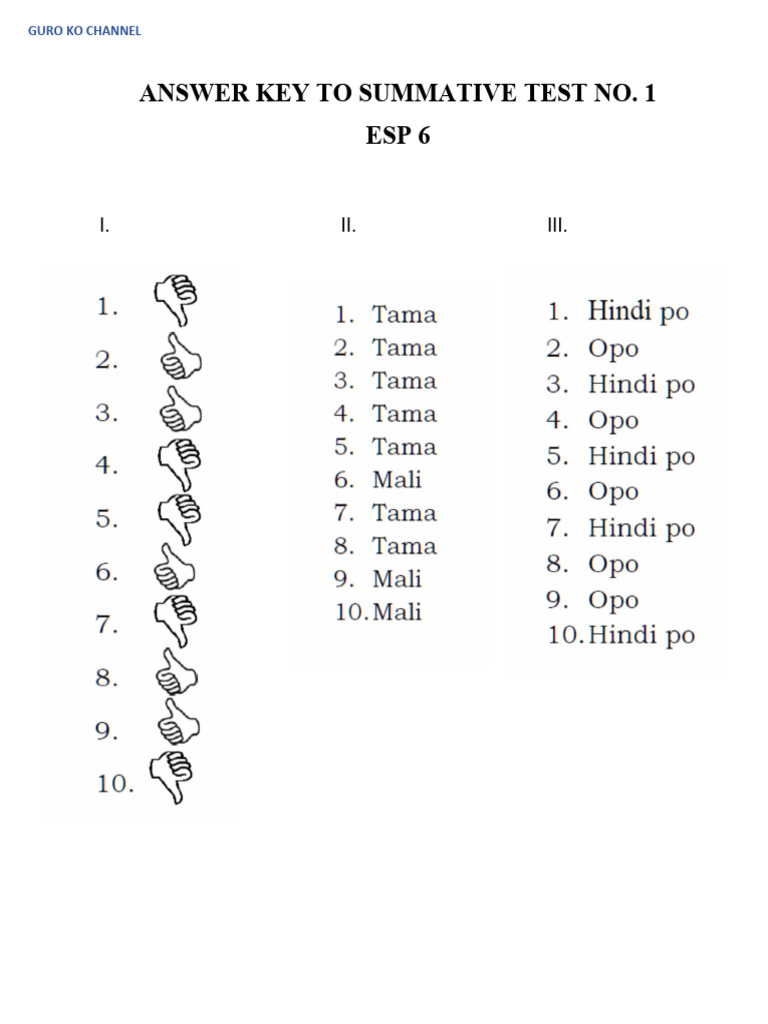 Grade 6 Summative Test Answer Key | PDF