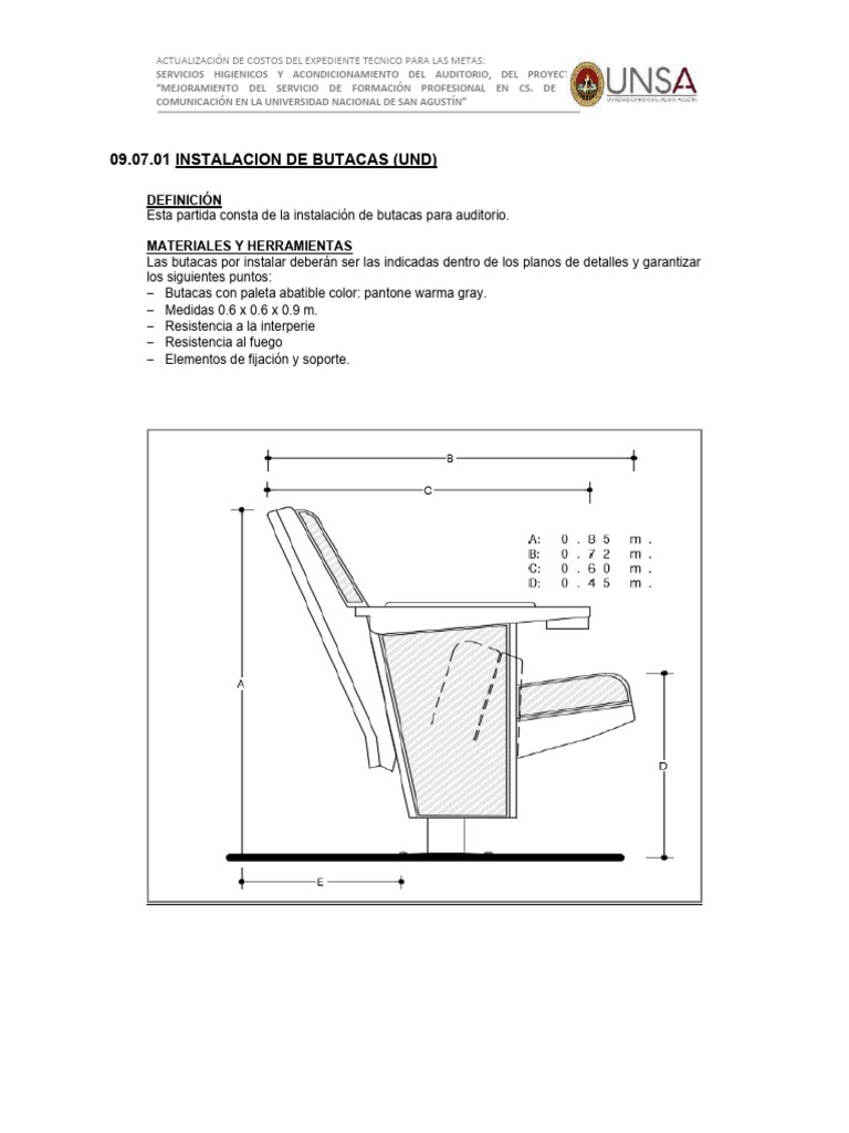 Medidas y características de butacas de auditorio | PDF | Hogar ...
