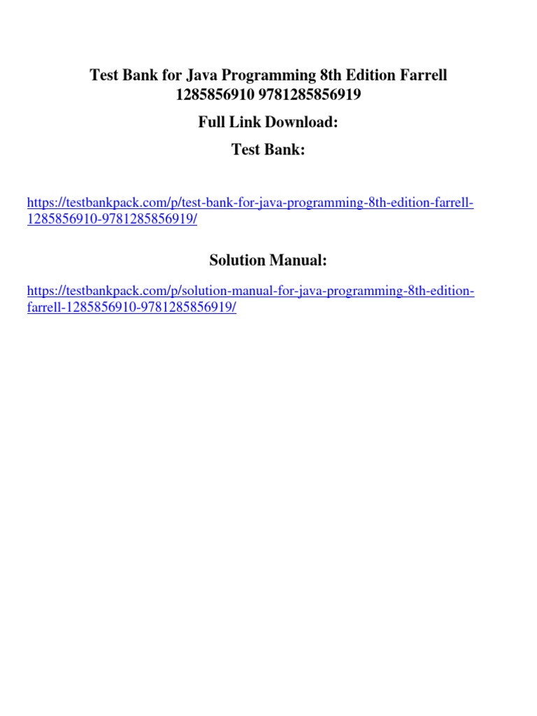 Java Programming Test Bank 8th Edition | PDF